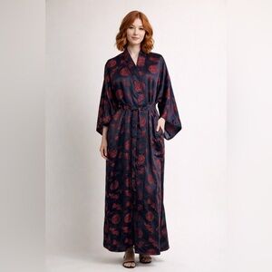 Golden Dragon - Black Satin Robe with Red Dragon Design - Size Large